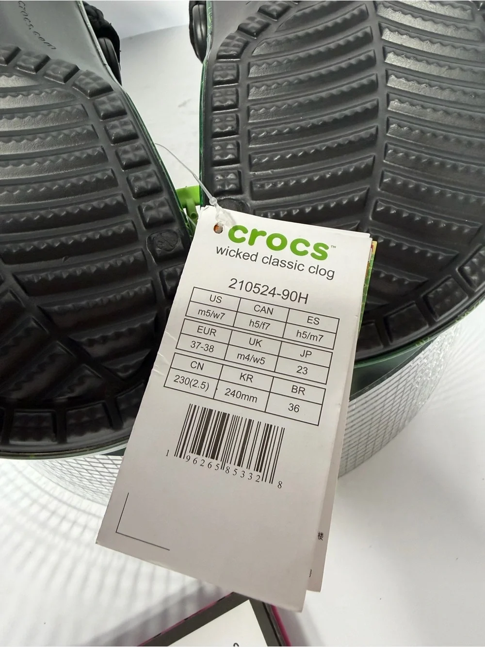 CROCS Kids Iridescent Green Holographic Clogs with Charm Accents